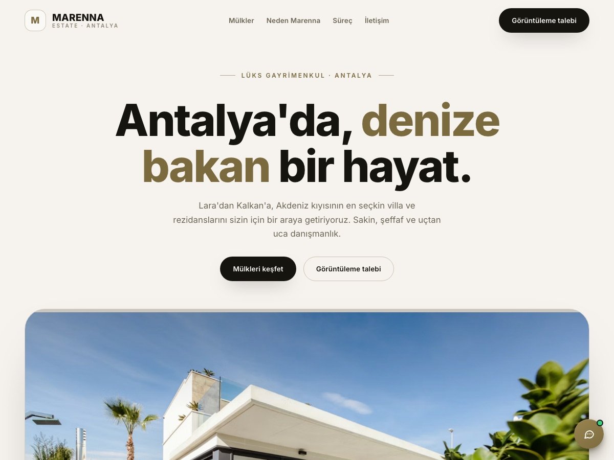 Marenna Estate — canlı sitenin ekran görüntüsü